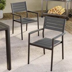 New Set of 2 Black Stackable Outdoor Patio Aluminum Chairs