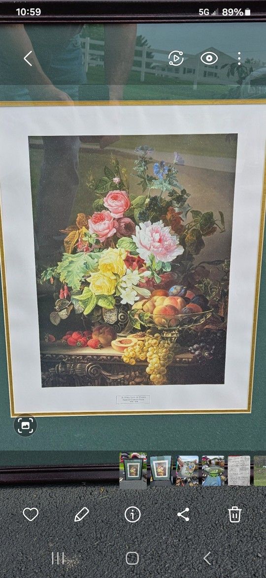 FRAMED PRINT "A STILL LIFE OF ROSES" BY FRANCOIS CHARETTE DUVAL 17.5" X 21.5"