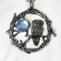 Moonstone Owl Pendant Necklace 