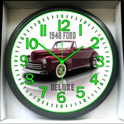 Wall Clock 1948 Ford Deluxe Glow In The Dark Wall Clock New!
