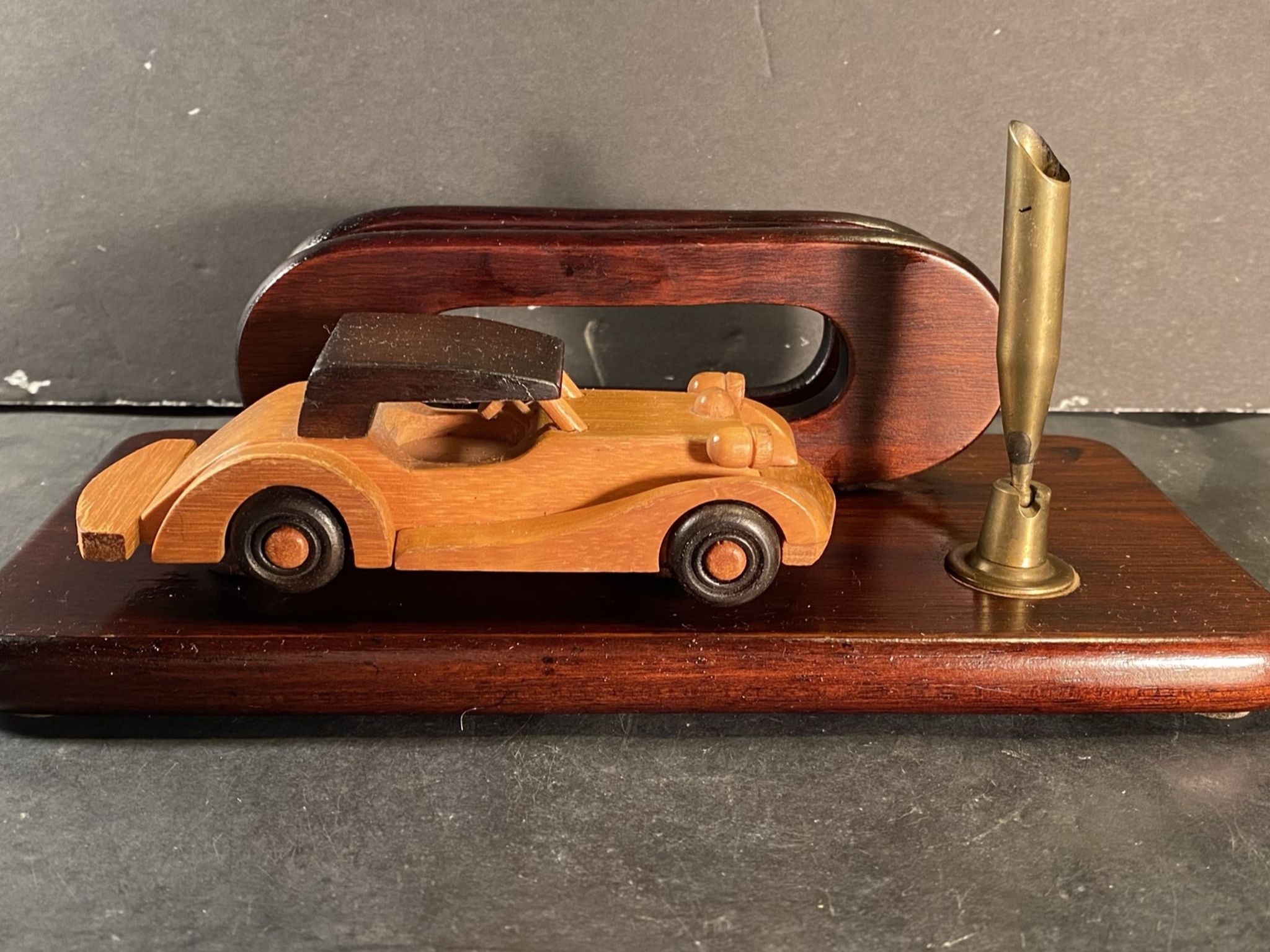 Vintage Wooden/Brass Handmade Antique-Car Letter/Pen Holders (Length: 9-1/2”)