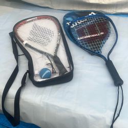 2 Racquetball Rackets With Ball & Glasses