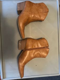 Tan Leather Ankle Boots with Block Heel