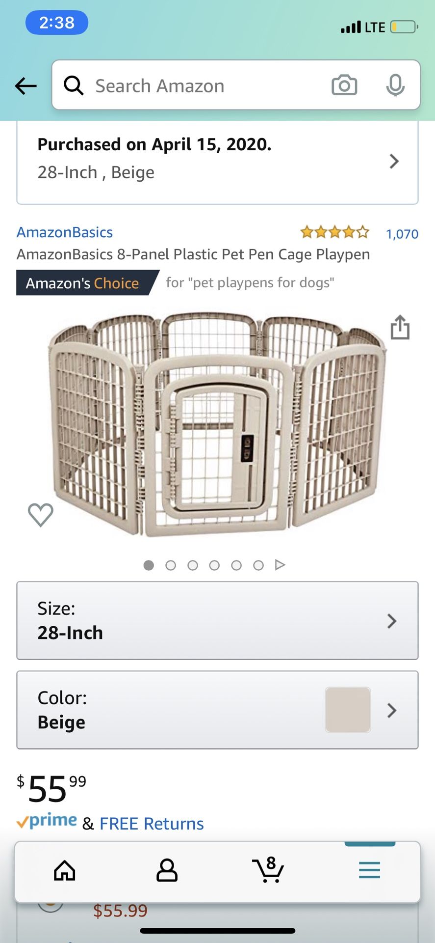 AmazonBasics 8-Panel Plastic Pet Cage Playpen