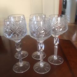 Five Vintage Crystals Wine Glasses From Poland