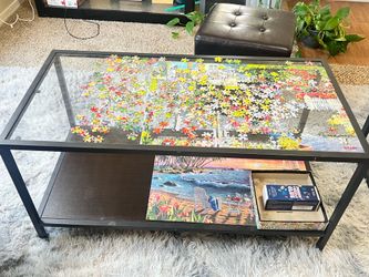 Modern Glass Top Coffee Table with Storage Shelf – Great Condition
