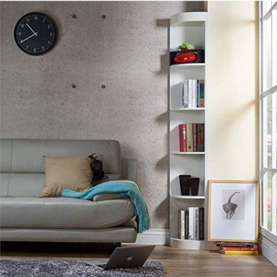 Maleena Contemporary Wood 5-Shelf Corner Bookcase in White

