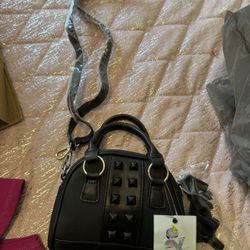 New Womens Black Crossbody P&l Nation Mini Studded Purse 
