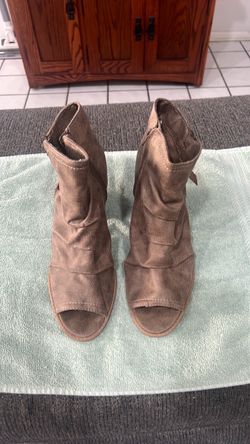Women’s Taupe Suede Open-Toe Ankle Boots