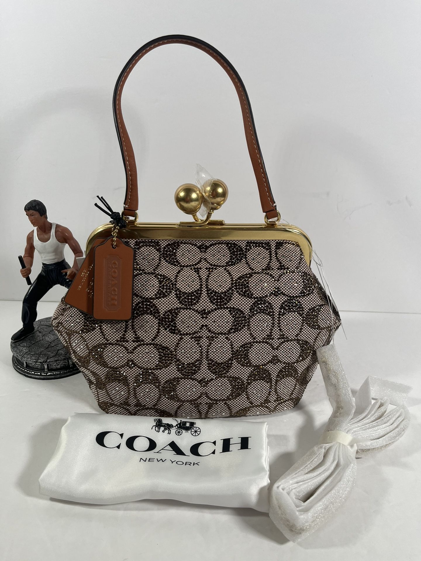 Coach Kisslock Frame Bag 16 In Crystal Signature Jacquard NWT