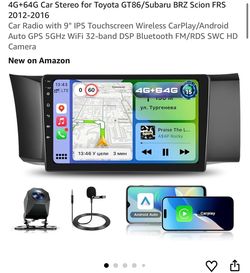 4G+64G Car Stereo for Toyota GT86/Subaru BRZ Scion FRS 2012-2016 Car Radio with 9" IPS Touchscreen Wireless CarPlay/Android Auto GPS 5GHz WiFi 32-band
