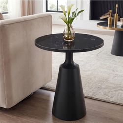 Christopher Knight Home Remo 20" Modern Round Side Table, Living Room End Table with Iron Frame and Faux Marble Top, Contemporary Indoor Accent Table 