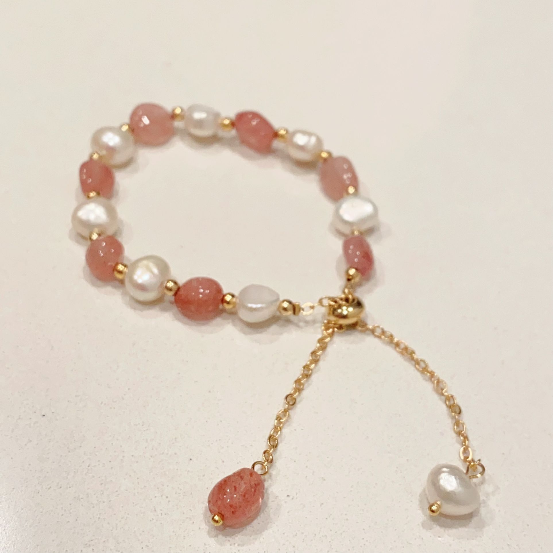 Natural Strawberry Quartz Irregular Pearl Bracelet 