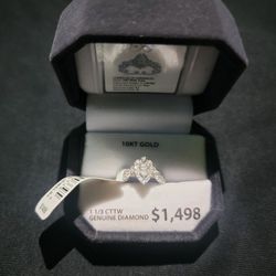 Pear Shape Genuine Diamond Ring 10k Gold Size 7