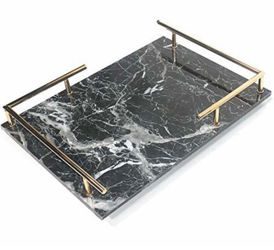 Decorative, MDF Marble Print, Handmade, Perfume Jewelry Metal Handle, Trinket, Catchall Tray,