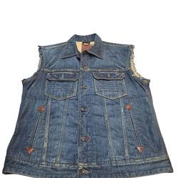 Guess Blue Denim Sleeveless Vest Mens Size L