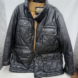 VTG M Julian Wilson Leathers 100% Rich Black Leather Puffer Jacket Upscale Motorcycle Jacket Fits Large and XL 