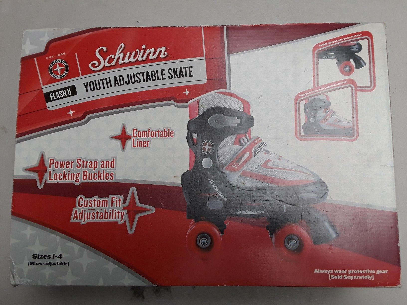 Schwinn Adjustable Roller Skates Flash II ~ YOUTH Size 1-4 ~ Cream/Red ~ SC-082S