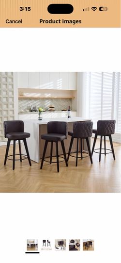 (2 for $180, 4 for $350) New in box Swivel Bar Stool, Faux Leather Counter Height Chairs Counter Barstools with Wood Legs for Kitchen Island, Home Bar