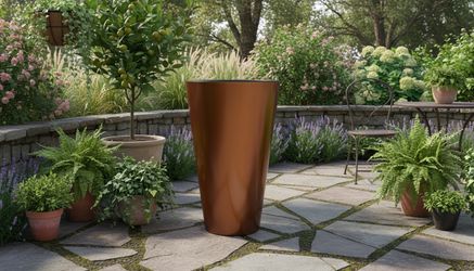 30” Copper Color Resin Tall Cylinder Garden Planter! Great condition! 16x30in