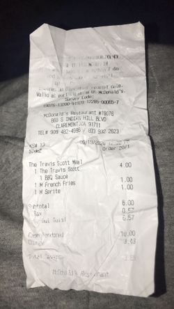Travis Scott receipt 🧾