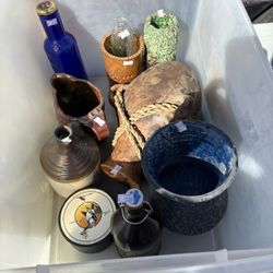 Pottery & Empty Whiskey Bottles! Garage Sale!!
