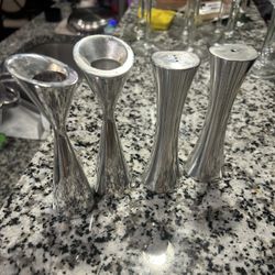 Nambé Studio Salt And Pepper Set With matching Candlestick Pair