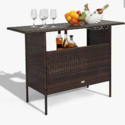 Outdoor wicker bar table