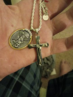 Saint Michael Pendent And Cross On A Rope In Perfect Condition 