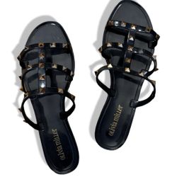 Olivia Miller Studded Black Flip Flops Size 9