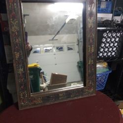 Vintage Folk Art Hand-painted Wall Mirror