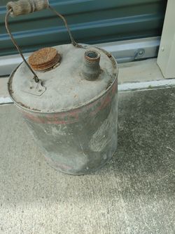 Antique 1 Gallon Galvanized Gas Kerosene Oil Can With Wood Handle Vintage