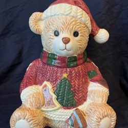 Vintage Holiday Christmas Bear Cookie Jar