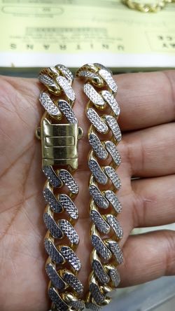 10k gold Cuban link chain diamond cut 26 inch long 13mn 49 grams