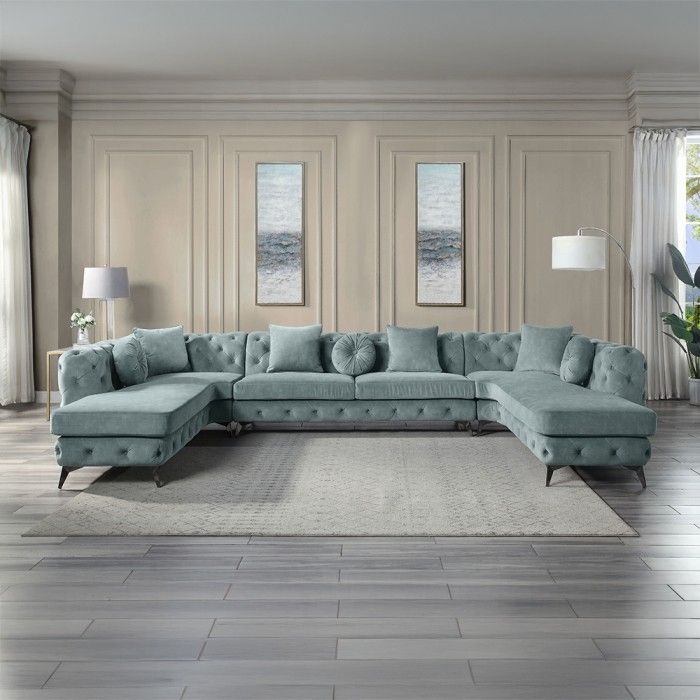 Brand New Elegant Dusty Blue Sectional Sofa (Pillows Included)