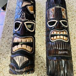 Hand-Carved Wooden Tiki Masks – Set of 2 (Bahamas Souvenir)