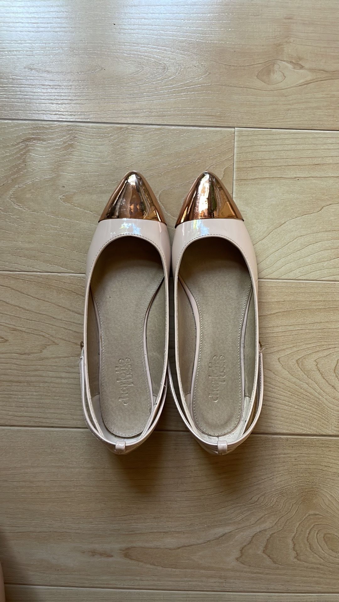 Charlotte Russe Pink Ankle-strapped Flats With Rose Gold Toe Accent