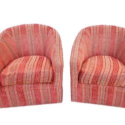 Midcentury Modern Striped Fabric Swivel Chairs Accent Chairs Pair 