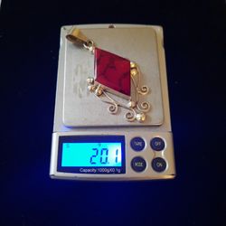 Sterling Silver Red Coral Stone Charm