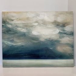 28" x 22" Aqua Blue Green Abstract Painting Print on Stretched Canvas | 2 Available for $5 Each