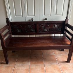 Carved Wood Bench with Rosette Panels – Spanish / Mediterranean Style Entry Bench