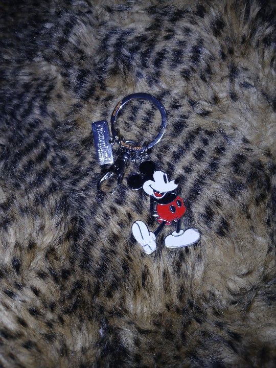 Disney, Hickey Mouse Stamped Keychain With Hook, Enamel, Silver Tone