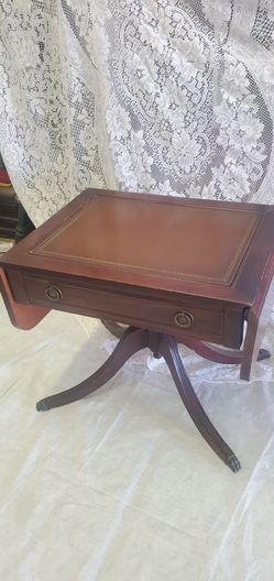 Vintage mahogany drop leaf Duncan phyfe style standing silverware chest table