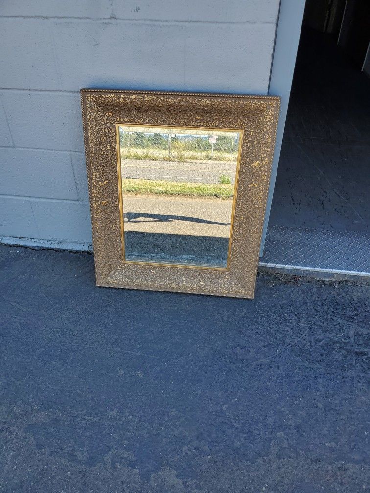 Large Beveled Gold Mirror With Vine Motifs