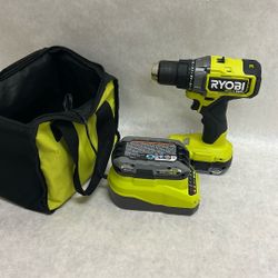 Ryobi one plus half inch drill with two batteries, charger and soft case