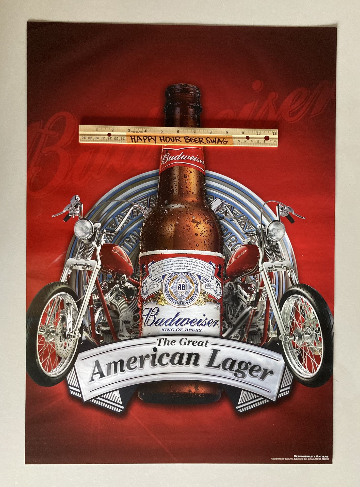 NOS Rare Budweiser Motorcycle Beer Bar Paper Poster