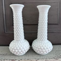 Set of 2 vintage EO Brody milk glass vases 7 1/2” tall  Nice cond
