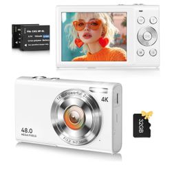 Cámara Digital 4K 48MP Compacta con Zoom 16X + 32GB SD / 4K Vlogging Camera for YouTube, Autofocus, 48MP Point & Shoot with 2 Batteries