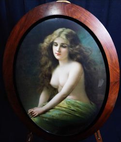 Antique Oval Wooden Framed Portrait Of A Young Woman Artwork