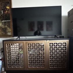 Dark Brown & Gold Credenza – 3 Cabinets – Great Condition